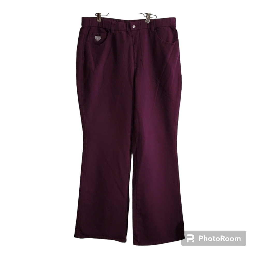 Quacker Factory Pants Women's Size Large Wine Regular DreamJeannes Boot Cut